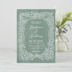 Invitation Fleur sauvage vert textuel  Mariage d'oiseaux