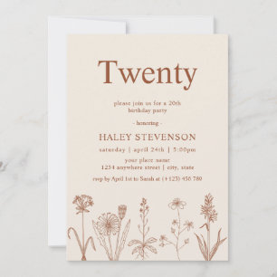 Invitation Fleur sauvage Vingt Terracotta beige 20e anniversa