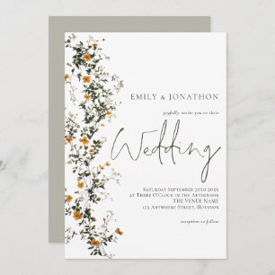 Invitation Fleur sauvage vintage Script Sage Mariage jaune