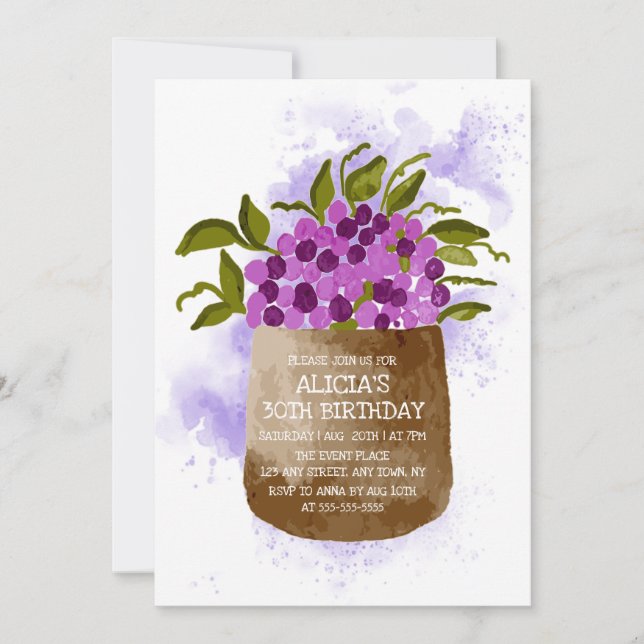 Invitation Fleur sauvage violet sur l'aquarelle de Pot Annive (Devant)