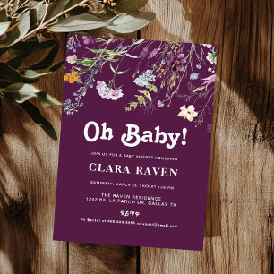 Invitation Fleur sauvage violette de mûre Oh bébé Baby Shower
