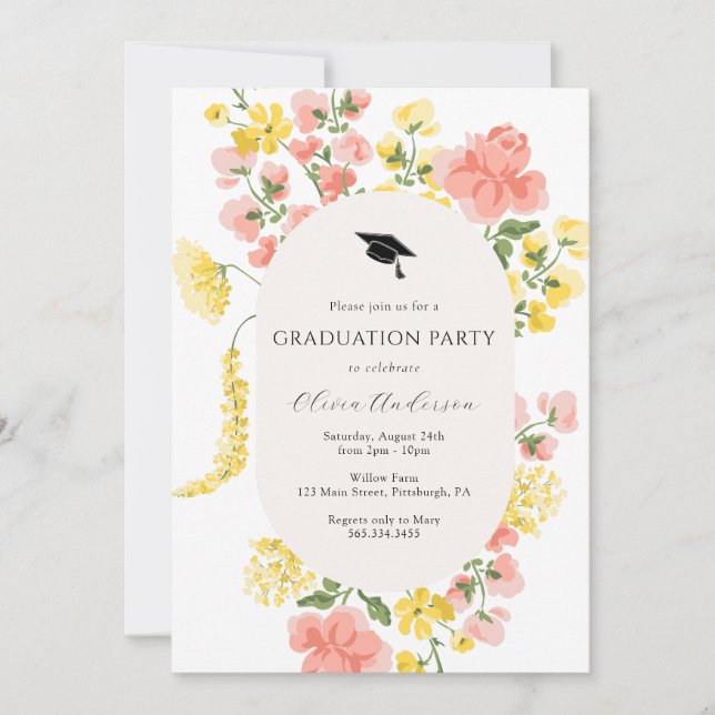 Invitation Fleur sauvage Whimsical Floral Graduation Party (Devant)