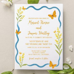 Invitation Fleur sauvage Whimsical Papillon main tiré Mariage