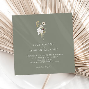 Invitation Fleur sauvage Whimsical simple Carré vert Sage