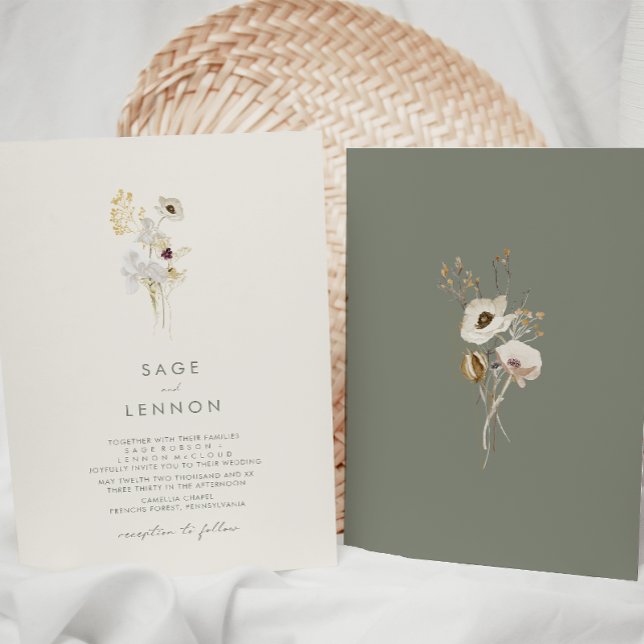 Invitation Fleur sauvage Whimsical simple | Mariage ivoire (Créateur téléchargé)