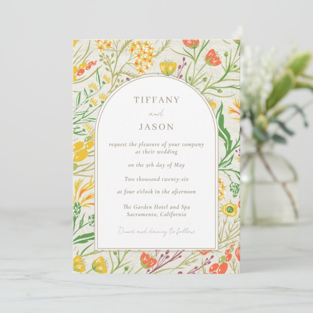 Invitation Fleur sauvage Wild Meadow Mariage extérieur (Debout devant)
