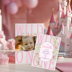 Invitation Fleur sauvage Wild One Boho Girl Photo 1er anniver