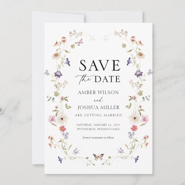 Invitation Fleur sauvage Wreath Enregistrer la date Invitatio (Devant)