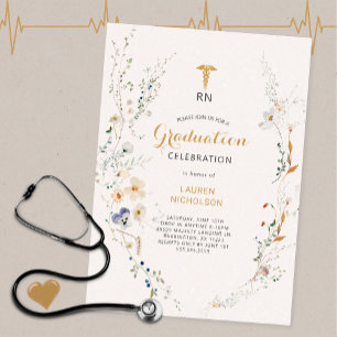 Invitation Fleur sauvage Wreath Médicale Graduation Party