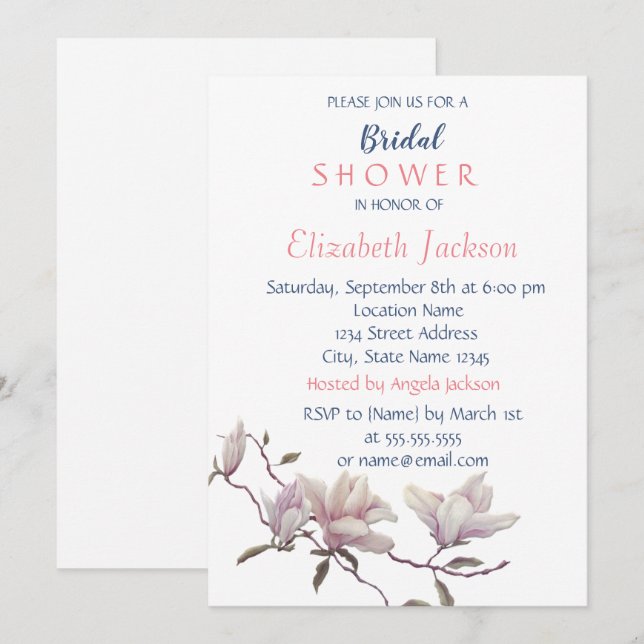 Invitation Fleur simple, Fête des mariées Magnolia (Devant / Derrière)