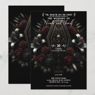 Invitation Fleur sombre et morbide Crâne Cercueil Gothique Ma