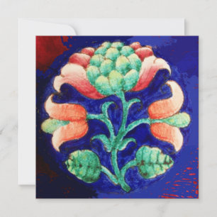 INVITATION FLEUR STYLISÉE/ROSE ROUGE VERT ORANGE BLEU FLORAL
