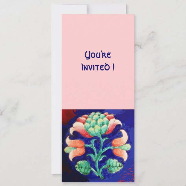 INVITATION FLEUR STYLISÉE/ROSE ROUGE VERT ORANGE BLEU FLORAL (Devant)