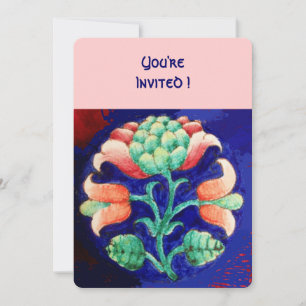 INVITATION FLEUR STYLISÉE/ROSE ROUGE VERT ORANGE BLEU FLORAL