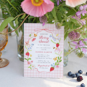 Invitation Fleur Sucrée Baies Fête de Naissance Petite Fraise