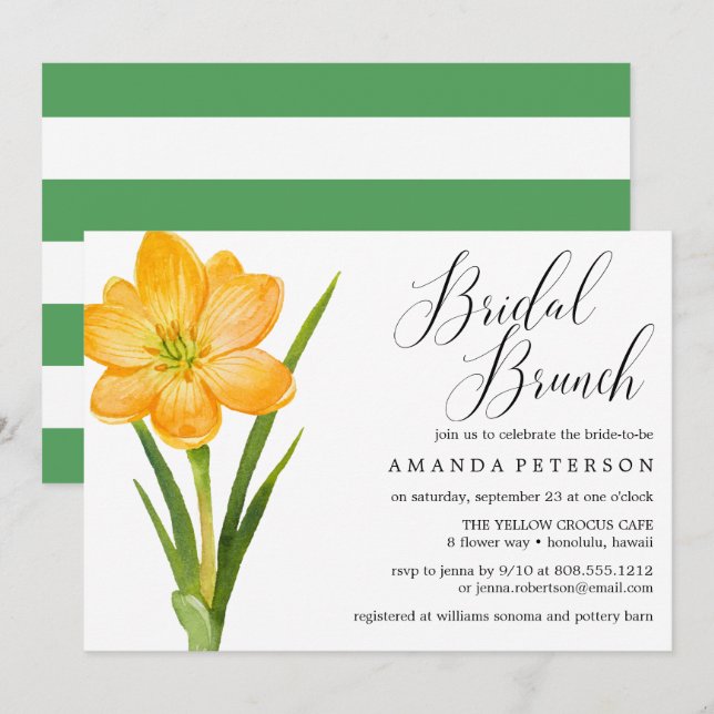 Invitation Fleur tendance JAUNE CROCUS mariage Brunch nuptial (Devant / Derrière)