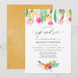 Invitation Fleur tropicale à l'aquarelle Sip and See
