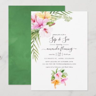Invitation Fleur tropicale aquarelle Sip and See