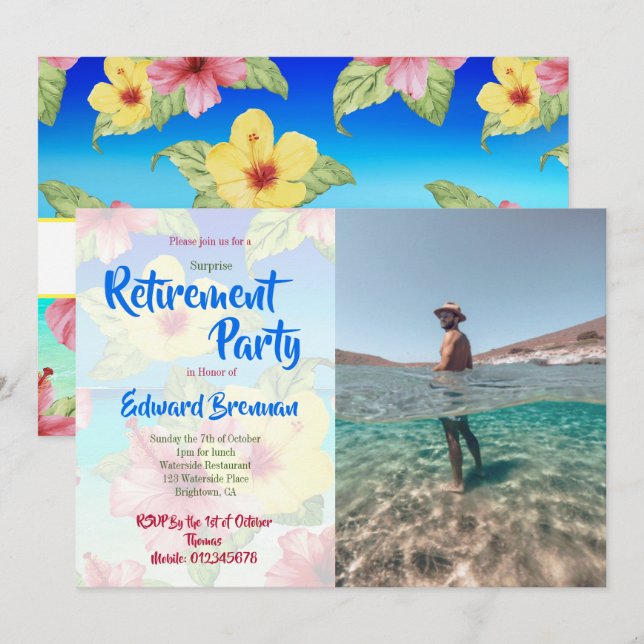 Invitation Fleur tropicale de la fête de la retraite (Devant / Derrière)
