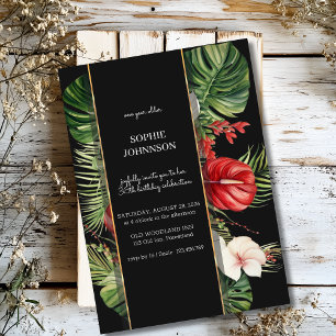 Invitation Fleur tropicale et anniversaire sombre feuille