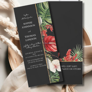 Invitation Fleur tropicale et mariage feuille couleur foncé