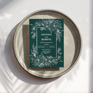 Invitation Fleur verte Blanc Mariage élégant