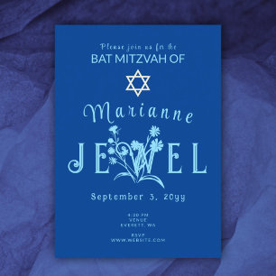 Invitation Fleur Vintage bleue Bat mitzvah sauvage