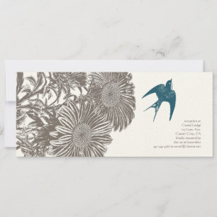 Invitation Fleur Vintage et Mariage d'oiseaux Turquoise