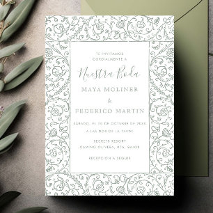 Invitation Fleur Vintage Vert Sauge Nuestra Boda Mariage