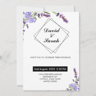 Invitation Fleur violette blanche minimaliste et mariage mode