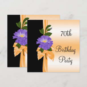 Invitation Fleur Violette Élégante & Ruban Orange 70ème