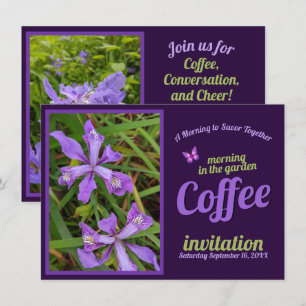 Invitation Fleur Violette Tasse Célébrer Café Matin Jardin