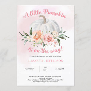Invitation Fleuri rose doux, un petit baby shower citrouille