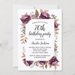Invitation Fleurie Aquarelle Violet pour 70e Anniv