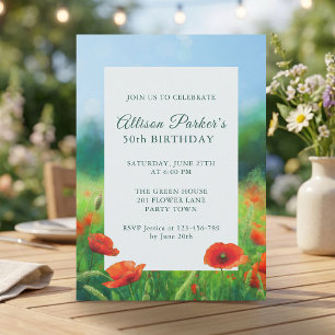 Invitation Fleurie Coquelicot Rouge pour les 50 an