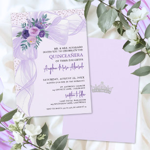 Invitation Fleurie de Quinceanera à Ruban Violet