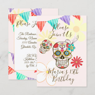Invitation Fleurie Hippie Crâne de Sucre Rose Douc