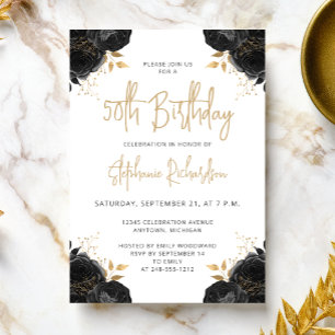 Invitation Fleurie Or Noir pour les 50 ans