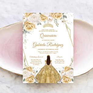 Invitation Fleurie Or Quinceanera