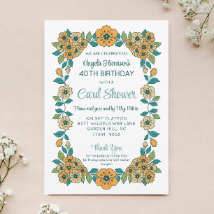 Invitation Fleurie Orange pour Anniversaire 40 Ans