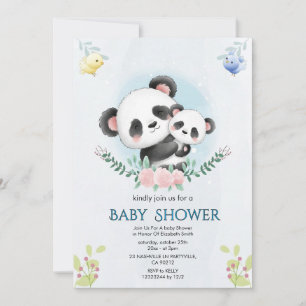 Invitation Fleurie pour Baby Shower Panda
