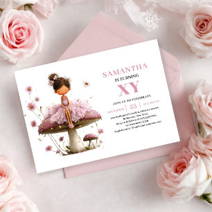 Invitation Fleurie Rose Anniversaire Petite Fée Mi