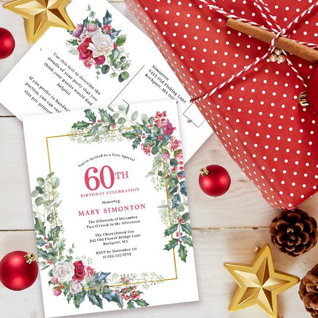 Invitation Fleurie Rose Blanche Holly 60ème Annive (Need a matching Welcome Sign? Party supplies. Message me1)