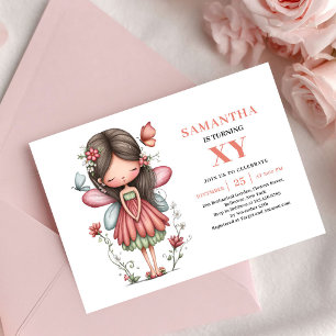 Invitation Fleurie Rose Fée Jolie pour Anniversair
