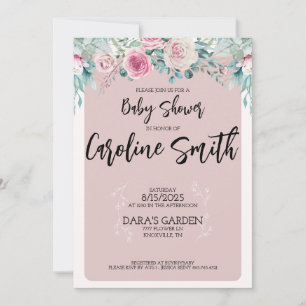 Invitation Fleurie Rose pour Baby Shower