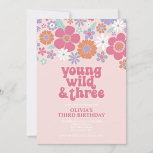 Invitation Fleurie Rose Rétro Young Wild Trois