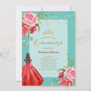 Invitation Fleurie Rouge Princesse Quinceañera