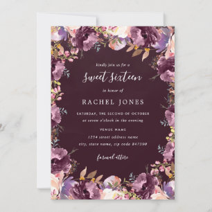 Invitation Fleurie Violette pour un Sweet 16