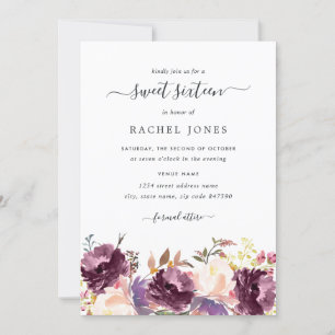 Invitation Fleurie Violette pour un Sweet Sixteen