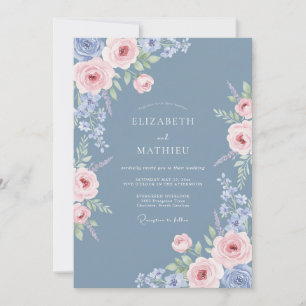 Invitation Fleurir Ethéré Bleu Mariage